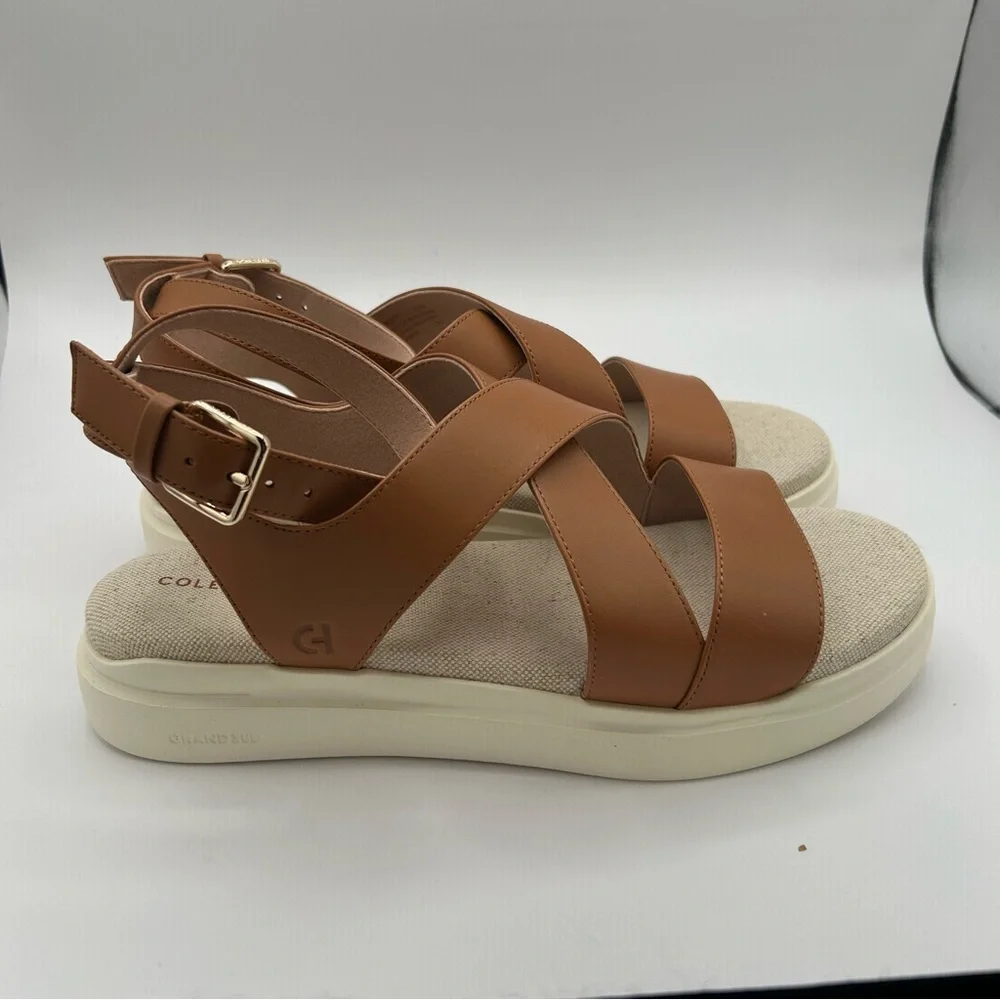 NWB Cole Haans Womens Grandpro rally castine heeled sandals size 8.5 Pecan ivory